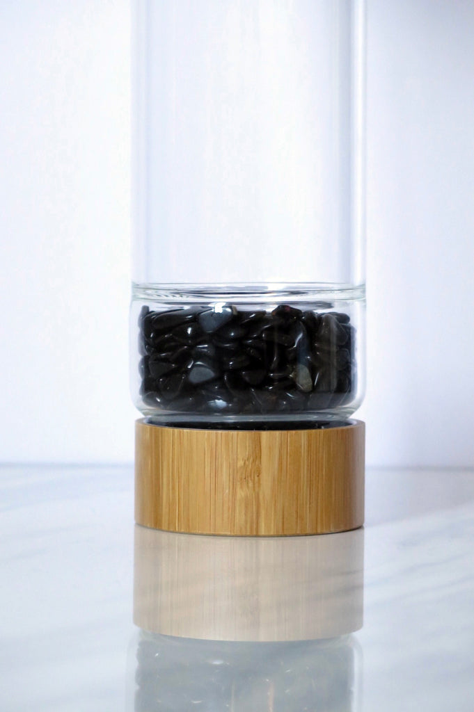 Bamboo Crystal Black Obsidian Water Bottle