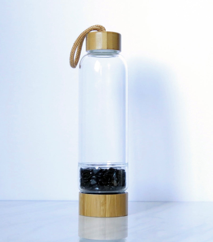 Bamboo Crystal Black Obsidian Water Bottle