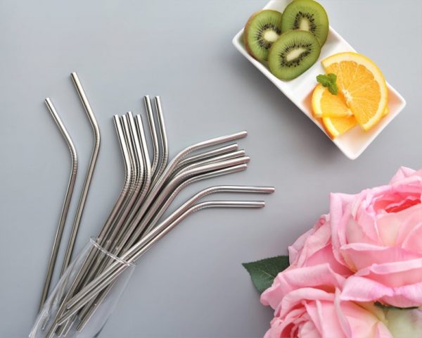 2-Piece or Singular Set Stainless Steel Straws with Cleaner